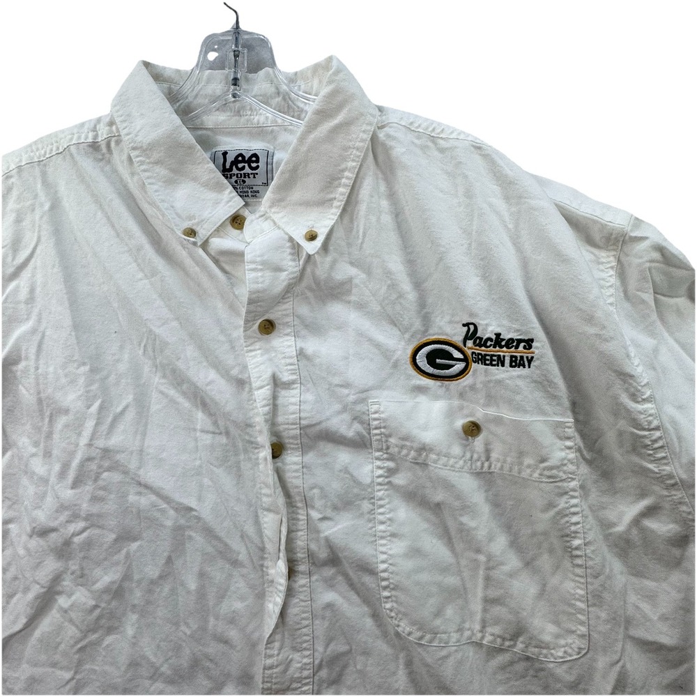 Vintage Lee Sport Green Bay Packers Shirt Mens Size XL Button Up White Retro